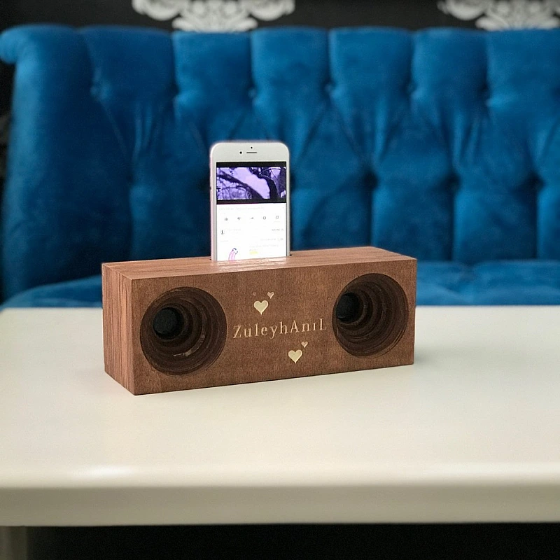 Kişiye Özel - Ahşap Çift Çıkışlı Ses Yükseltici ve Netleştirici Duble Tasarım