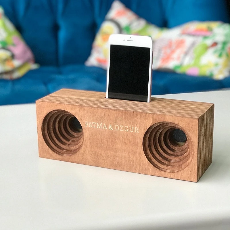 Kişiye Özel - Ahşap Çift Çıkışlı Ses Yükseltici ve Netleştirici Duble Tasarım