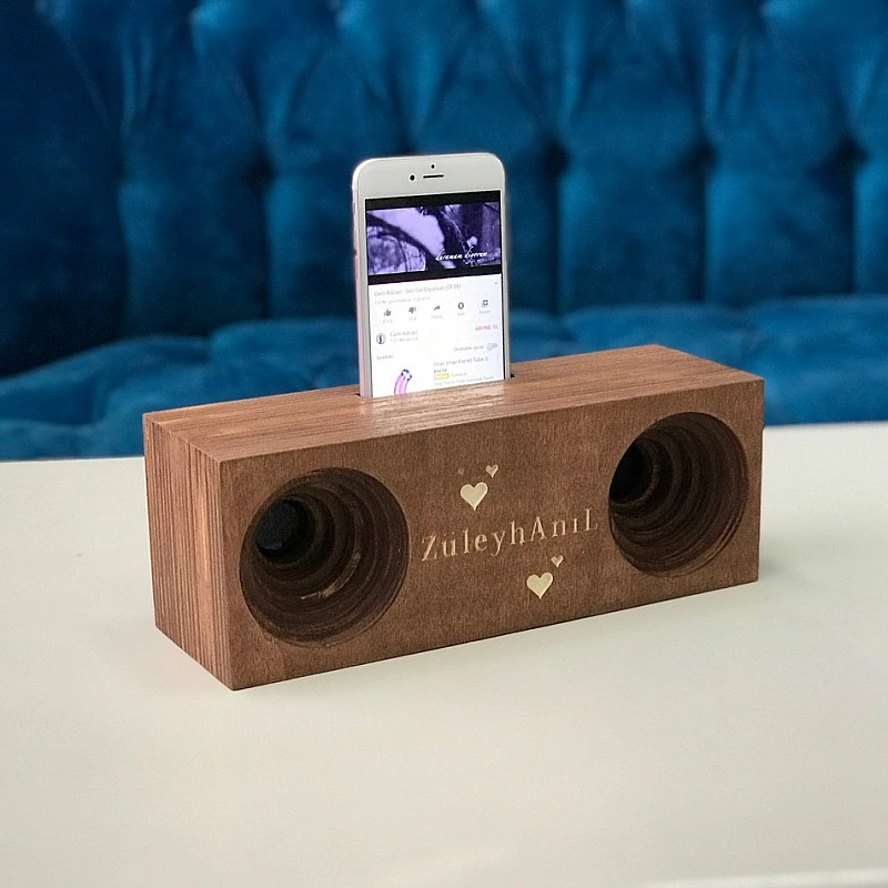 Kişiye Özel - Ahşap Çift Çıkışlı Ses Yükseltici ve Netleştirici Duble Tasarım