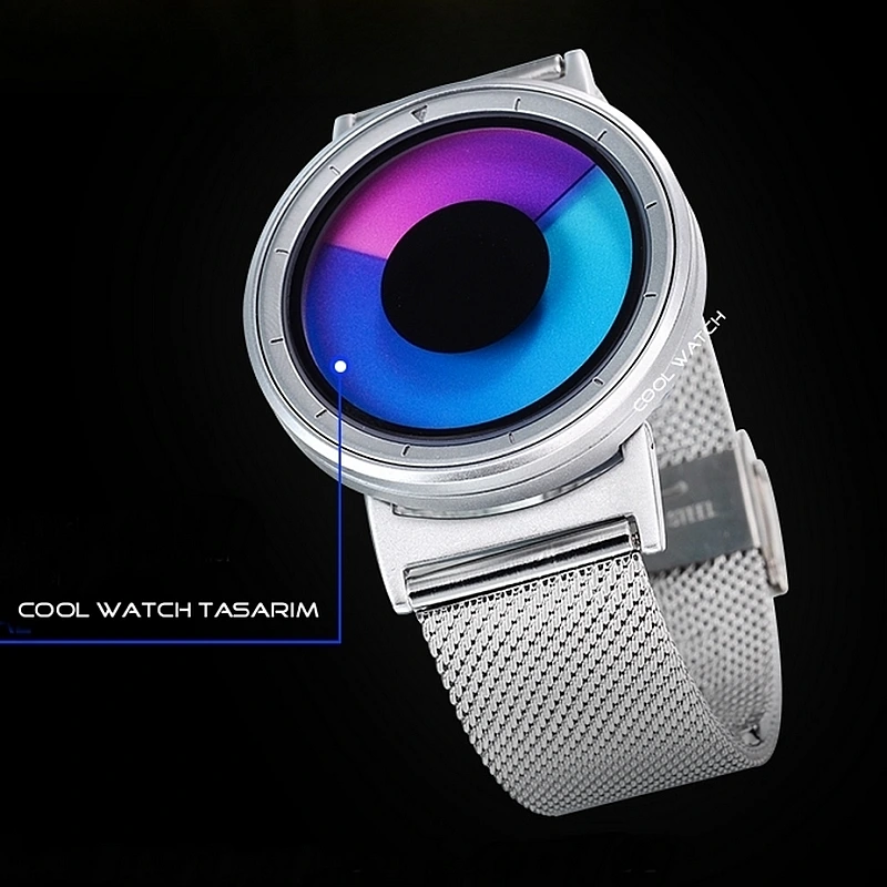 Cool Watch Saat - Silver Kasa - Silver Kordon CooL Galaxy Mix Mavi Pembe Ekran Unisex
