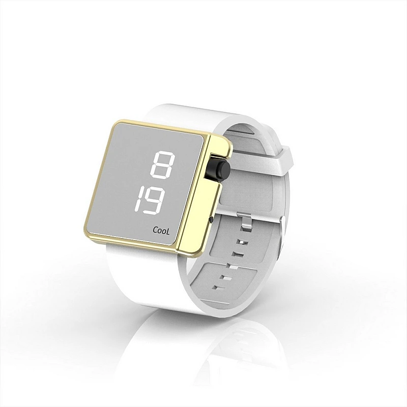 Cool Watch Saat - Gold Shiny Led Edition - Beyaz Kayış Unisex