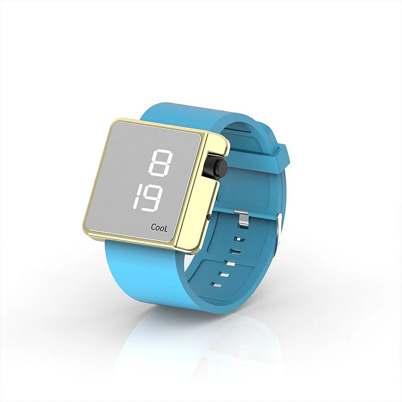 Cool Watch Saat - Gold Shiny Led Edition - Turkuaz Kayış Unisex