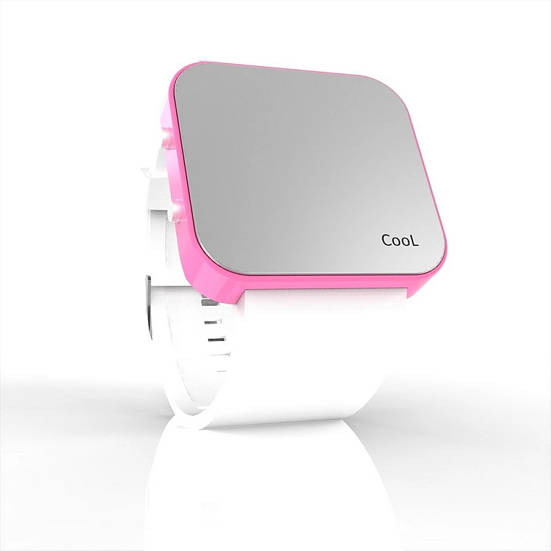 Cool Watch Saat - Pembe Led Kasa - Beyaz Kayış Unisex