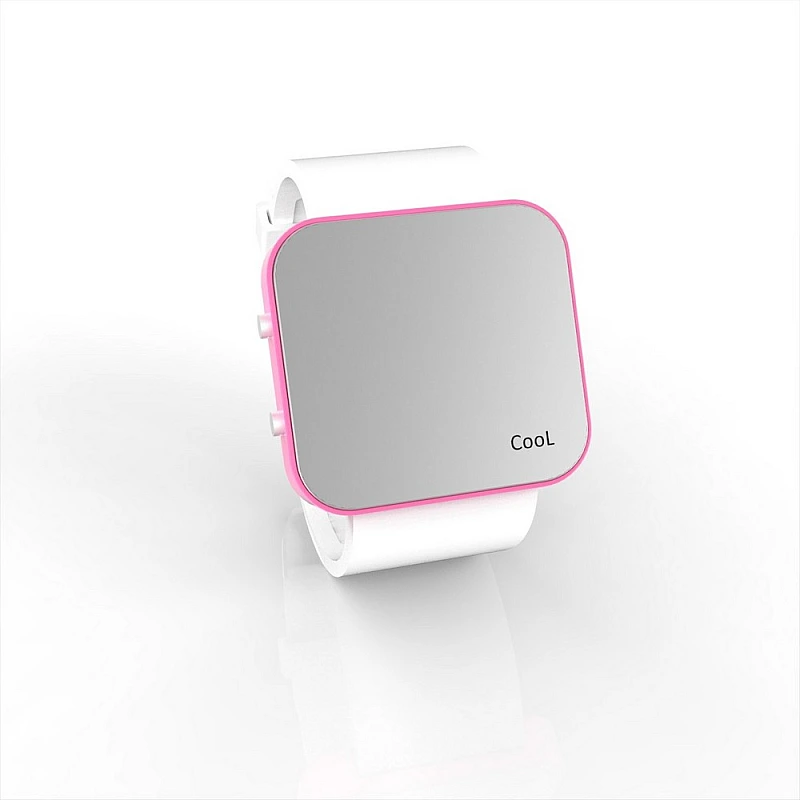 Cool Watch Saat - Pembe Led Kasa - Beyaz Kayış Unisex
