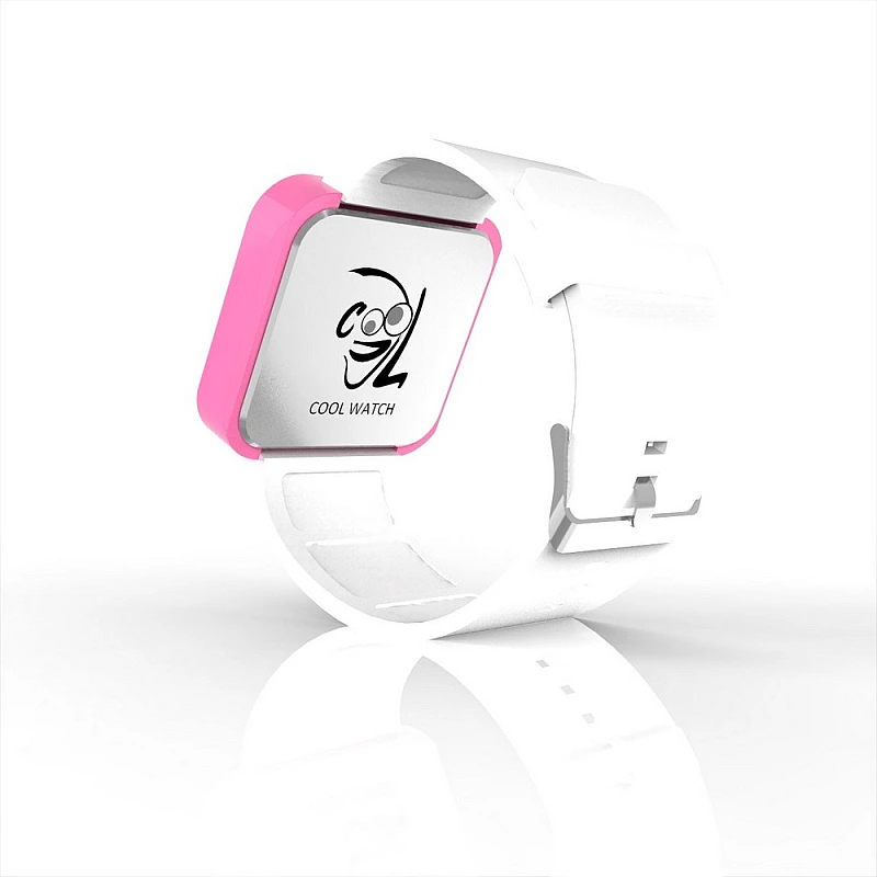 Cool Watch Saat - Pembe Led Kasa - Beyaz Kayış Unisex