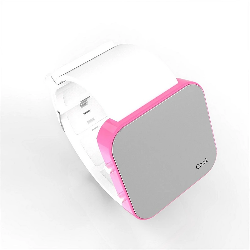 Cool Watch Saat - Pembe Led Kasa - Beyaz Kayış Unisex