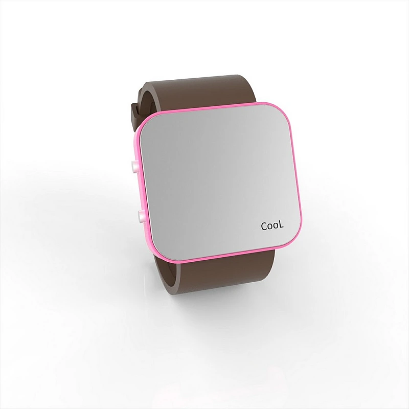 Cool Watch Saat - Pembe Led Kasa - Kahverengi Kayış Unisex