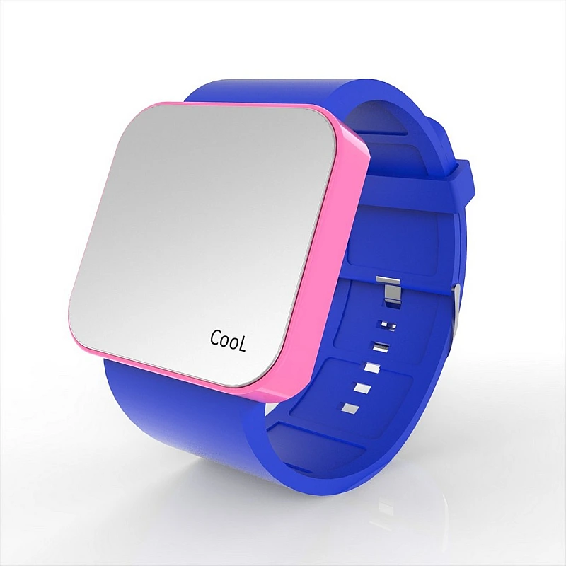 Cool Watch Saat - Pembe Led Kasa - Mavi Kayış Unisex