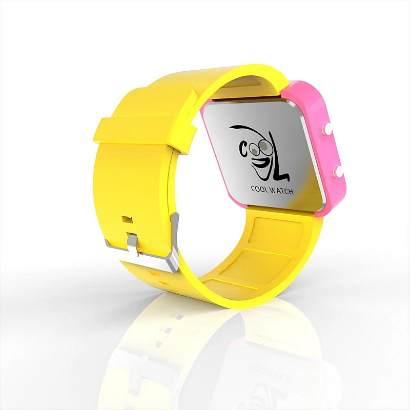 Cool Watch Saat - Pembe Led Kasa - Sarı Kayış Unisex