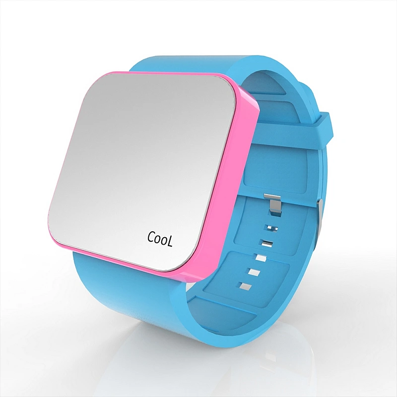 Cool Watch Saat - Pembe Led Kasa - Turkuaz Kayış Unisex