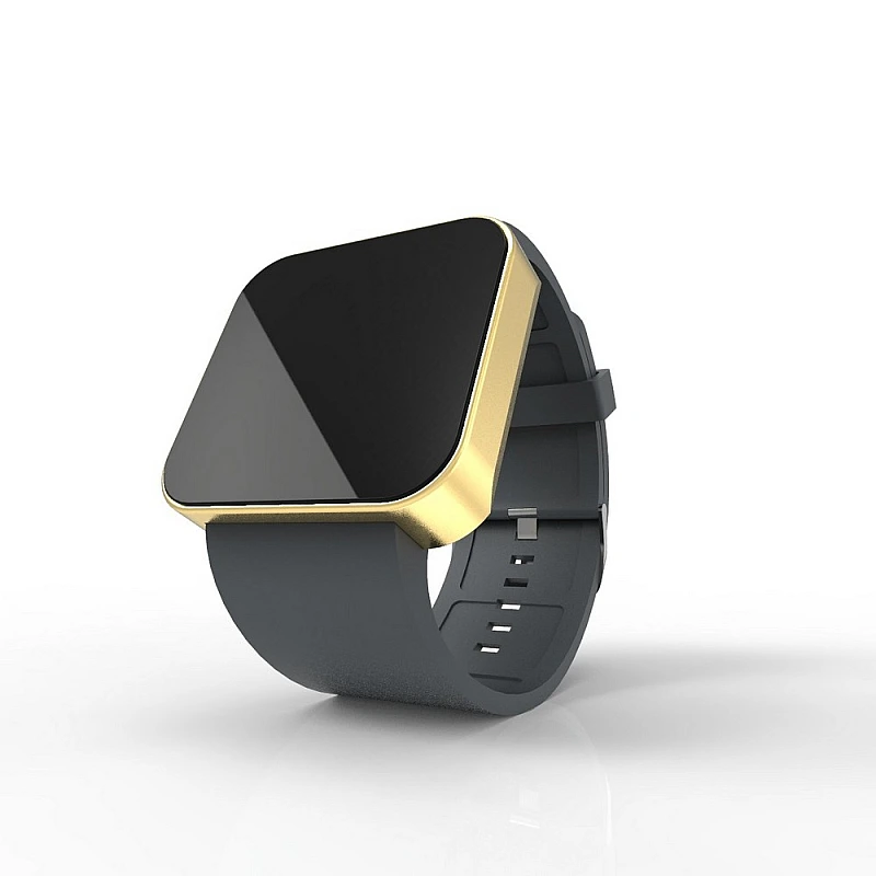 Cool Watch Saat - Gold Mat Dokunmatik Kasa - Gri Kayış Unisex