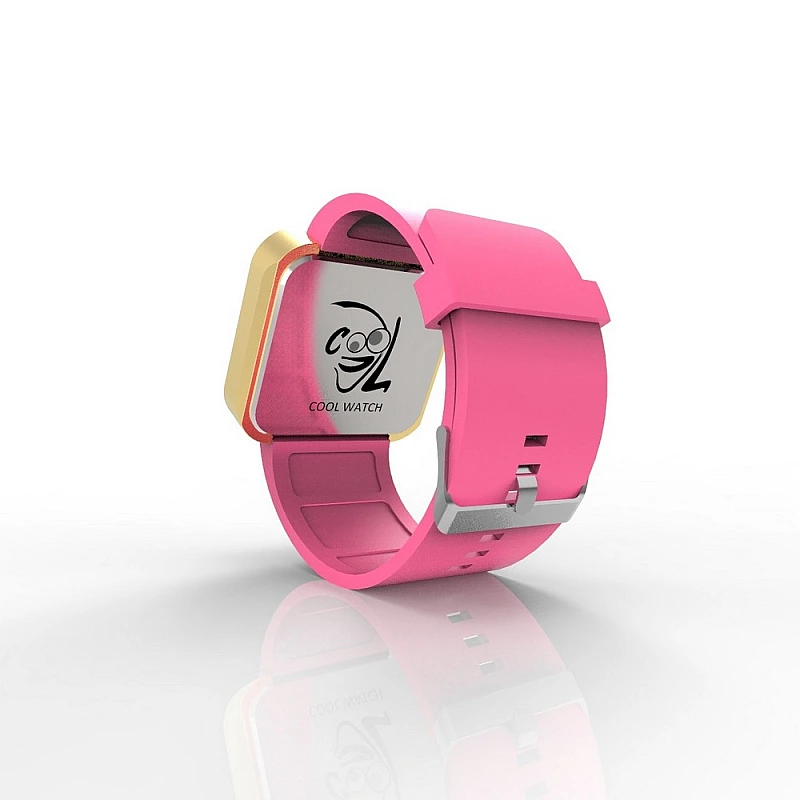 Cool Watch Saat - Gold Mat Dokunmatik Kasa - Pembe Kayış Unisex