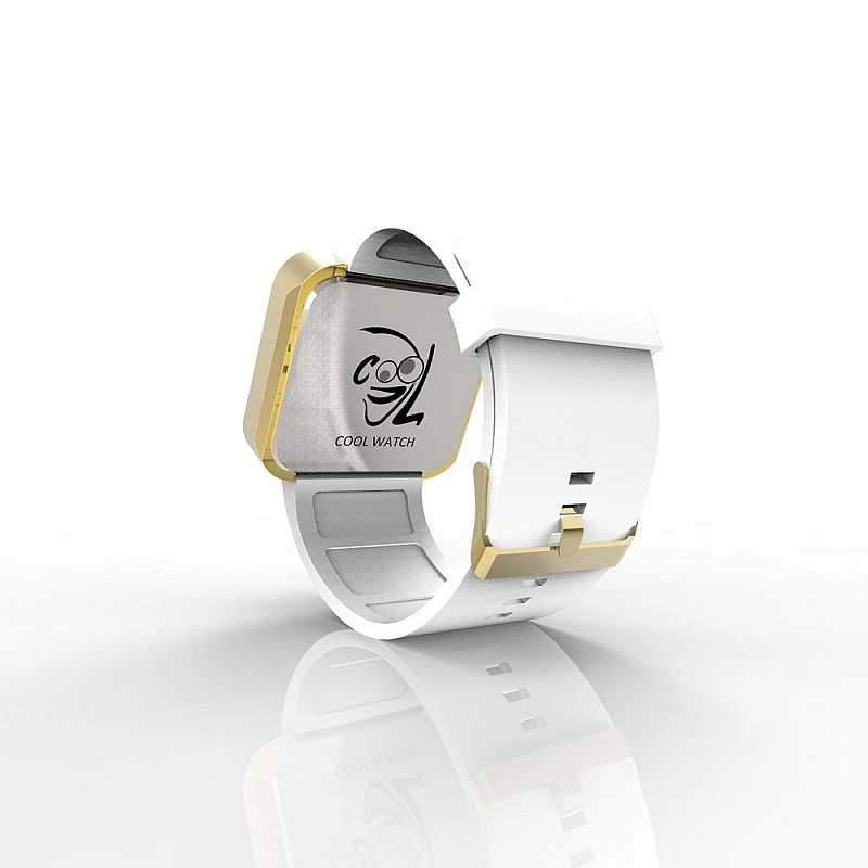 Cool Watch Saat - Gold Shiny Dokunmatik Kasa - Beyaz Kayış Unisex