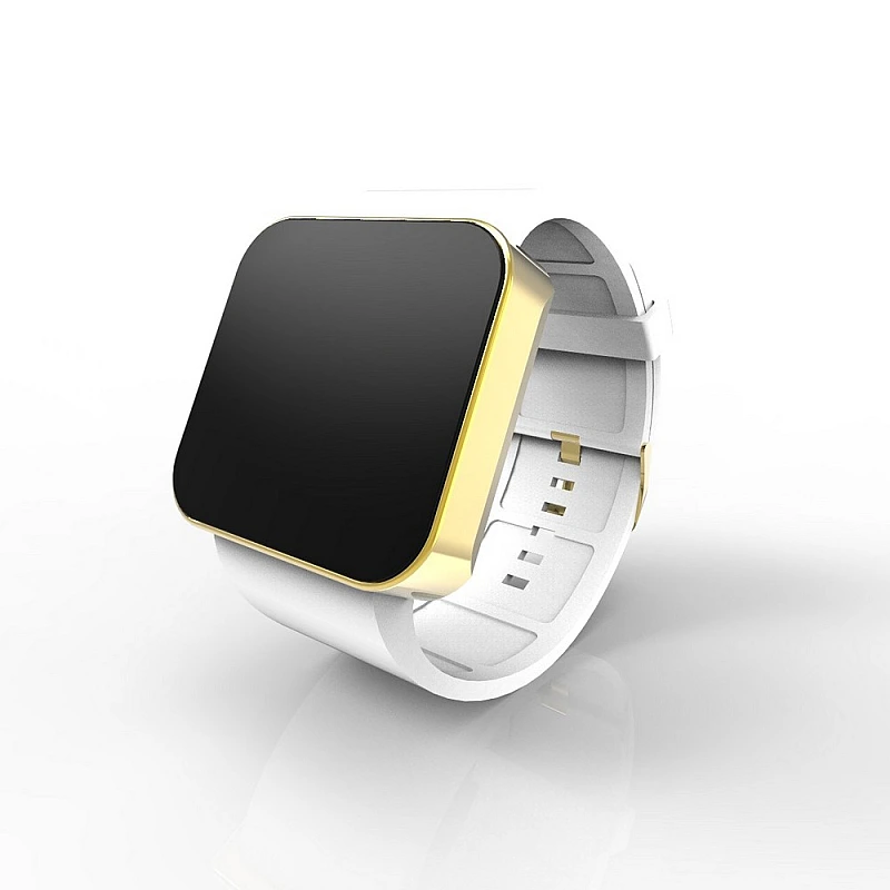 Cool Watch Saat - Gold Shiny Dokunmatik Kasa - Beyaz Kayış Unisex