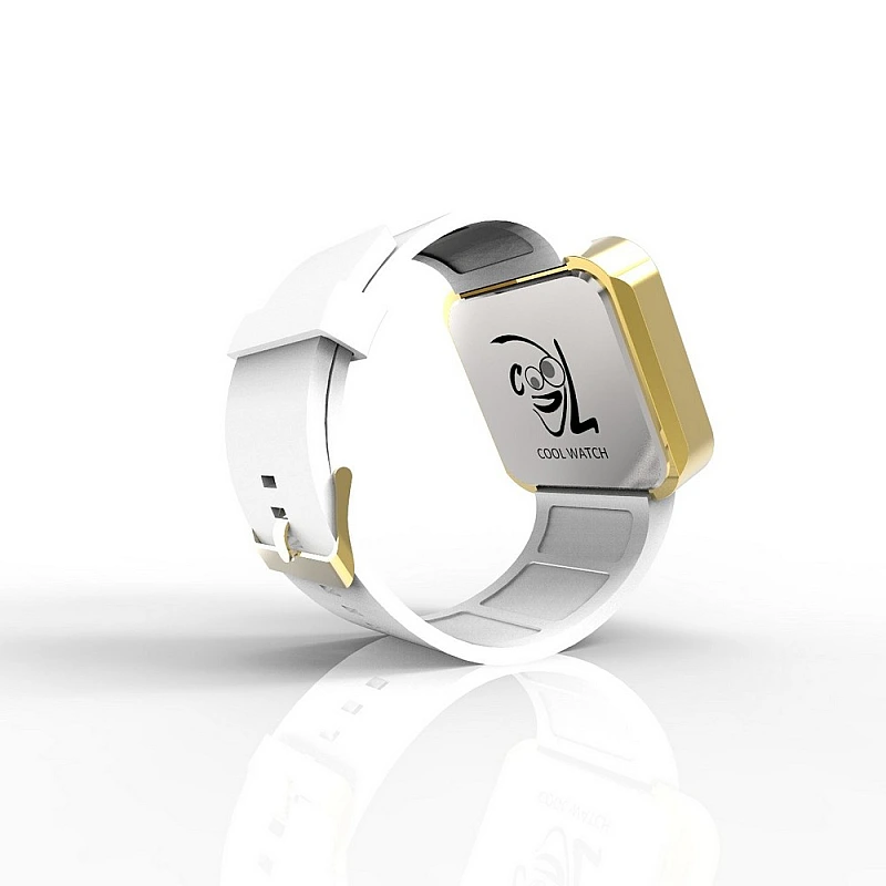 Cool Watch Saat - Gold Shiny Dokunmatik Kasa - Beyaz Kayış Unisex