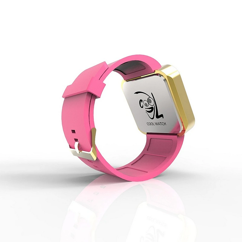 Cool Watch Saat - Gold Shiny Dokunmatik Kasa - Pembe Kayış Unisex