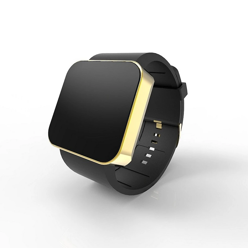 Cool Watch Saat - Gold Shiny Dokunmatik Kasa - Siyah Kayış Unisex