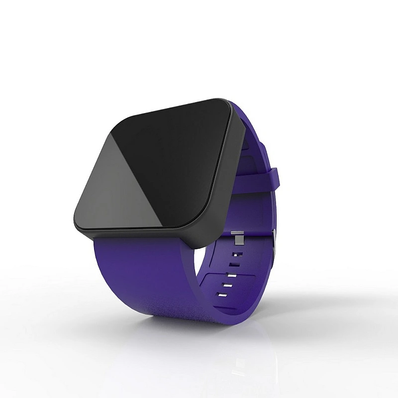 Cool Watch Saat - Siyah Mat Dokunmatik Kasa - Mor Kayış Unisex