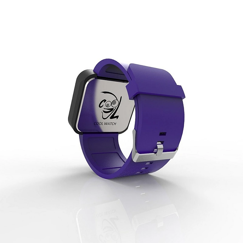 Cool Watch Saat - Siyah Mat Dokunmatik Kasa - Mor Kayış Unisex