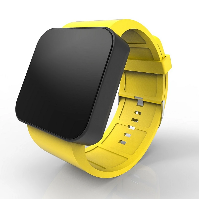 Cool Watch Saat - Siyah Mat Dokunmatik Kasa - Sarı Kayış Unisex