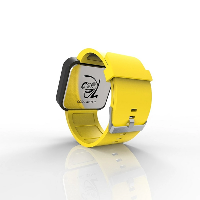 Cool Watch Saat - Siyah Mat Dokunmatik Kasa - Sarı Kayış Unisex