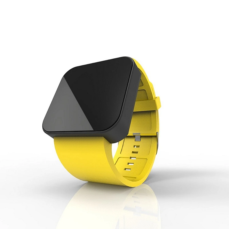 Cool Watch Saat - Siyah Mat Dokunmatik Kasa - Sarı Kayış Unisex