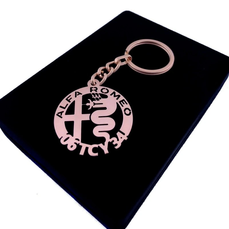 Alfa Romeo Anahtarlık - Metal Kişiye Özel Rose 24K Ayar Gerçek Altın Kaplama