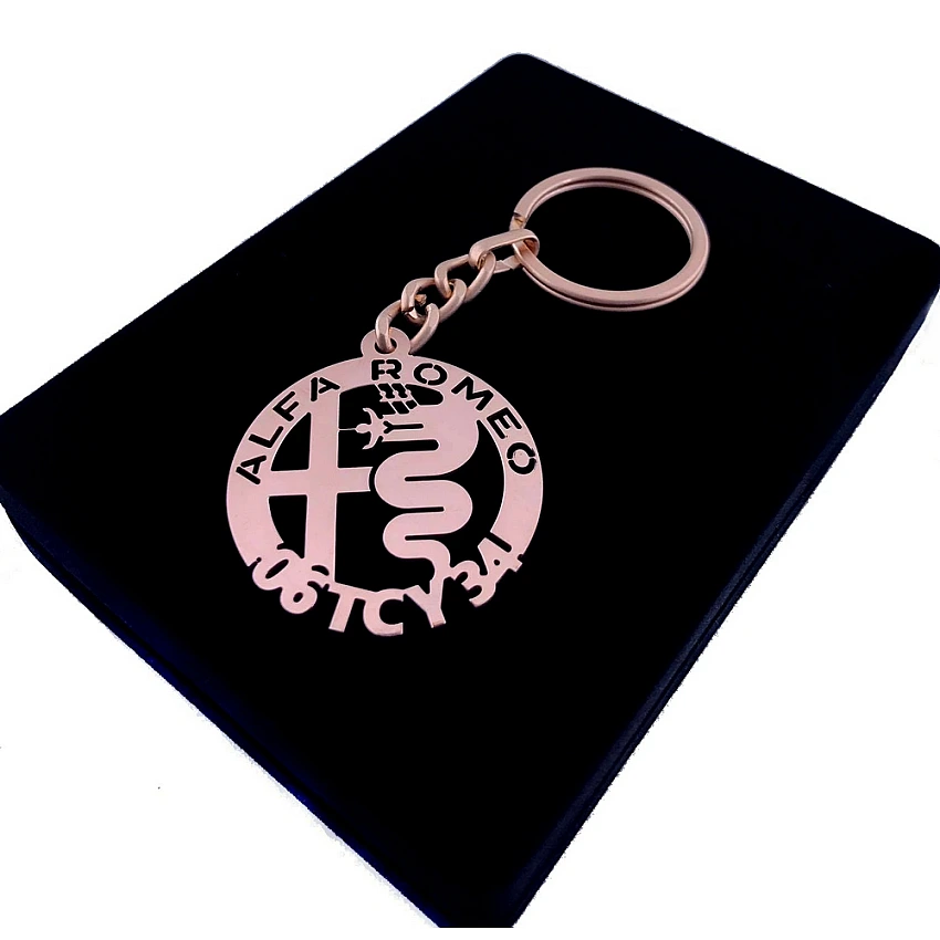 Alfa Romeo Anahtarlık - Metal Kişiye Özel Rose 24K Ayar Gerçek Altın Kaplama