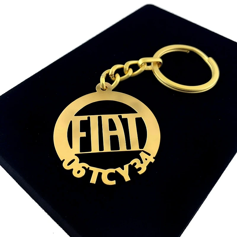 Fiat Anahtarlık - Metal Kişiye Özel Gold 24K Ayar Gerçek Altın Kaplama