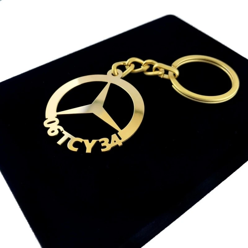 Mercedes Benz Anahtarlık - Metal Kişiye Özel Gold 24K Ayar Gerçek Altın Kaplama