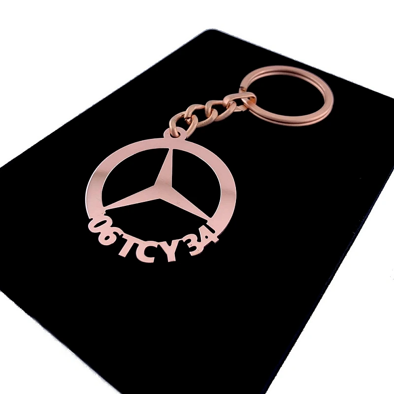 Mercedes Benz Anahtarlık - Metal Kişiye Özel Rose 24K Ayar Gerçek Altın Kaplama