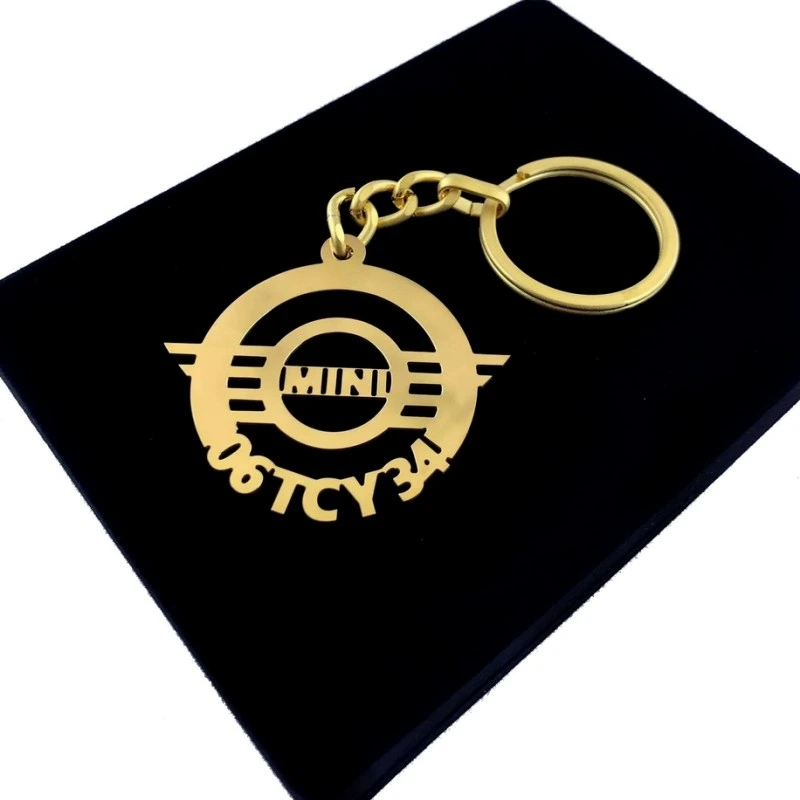 Mini-Cooper Anahtarlık - Metal Kişiye Özel Gold 24K Ayar Gerçek Altın Kaplama