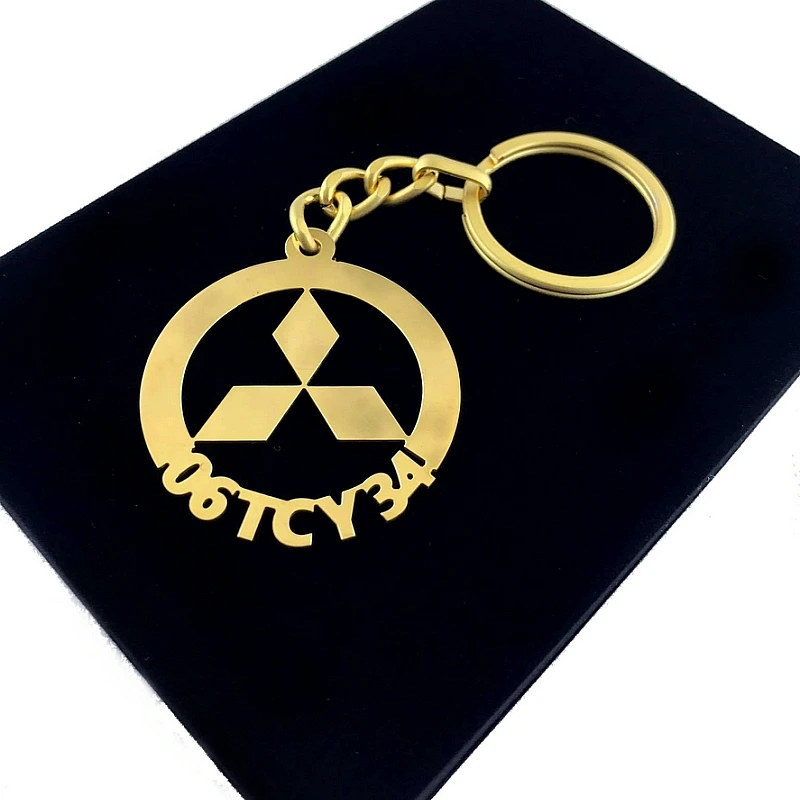 Mitsubishi Anahtarlık - Metal Kişiye Özel Gold 24K Ayar Gerçek Altın Kaplama