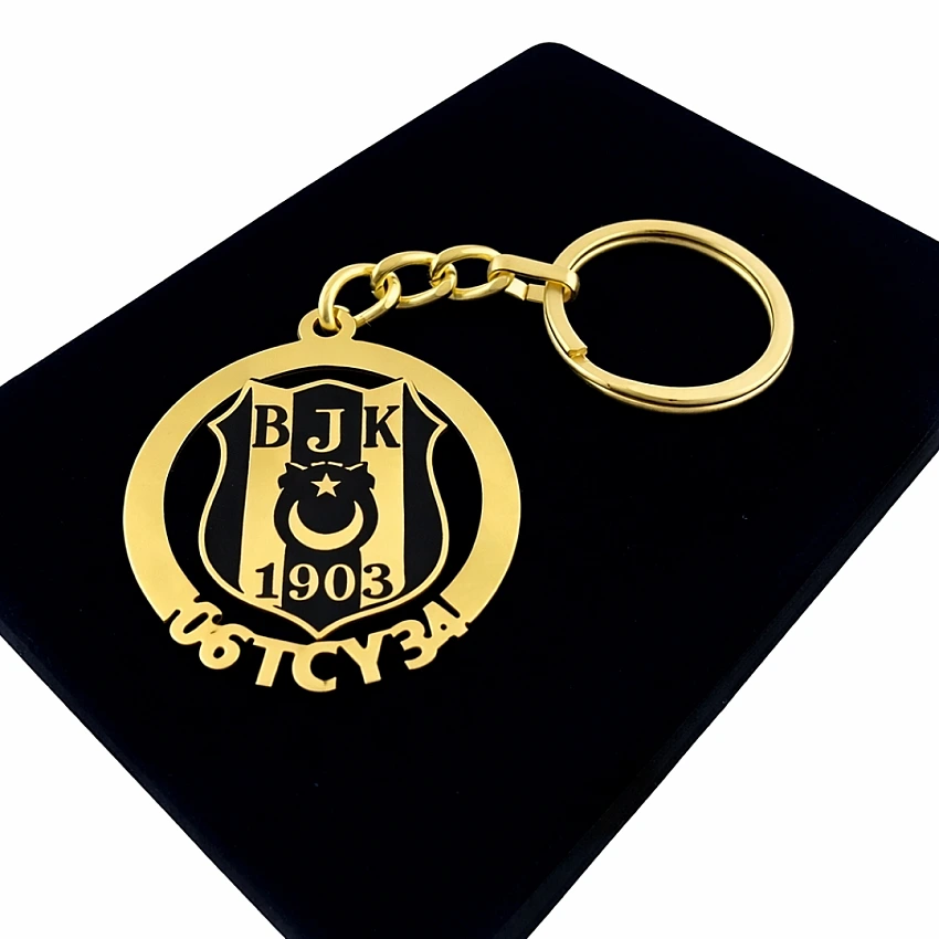 Beşiktaş Anahtarlık - Metal Kişiye Özel Gold 24K Ayar Gerçek Altın Kaplama