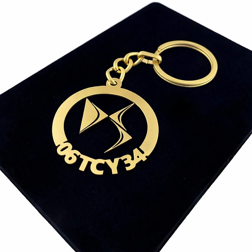 DS Automobiles Anahtarlık - Metal Kişiye Özel Gold 24K Ayar Gerçek Altın Kaplama