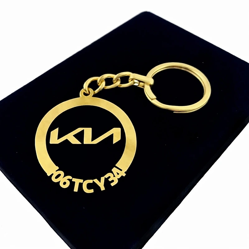 KIA Yeni Anahtarlık - Metal Kişiye Özel Gold 24K Ayar Gerçek Altın Kaplama