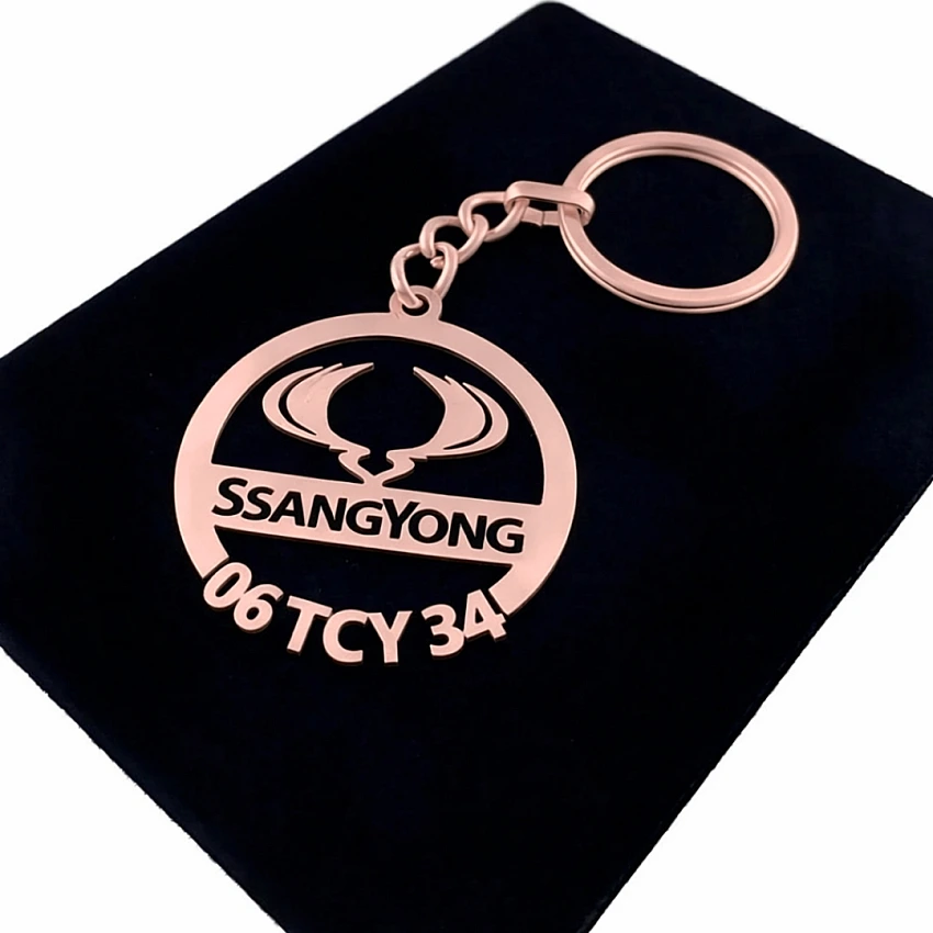 Ssangyong Anahtarlık - Metal Kişiye Özel Rose 24K Ayar Gerçek Altın Kaplama