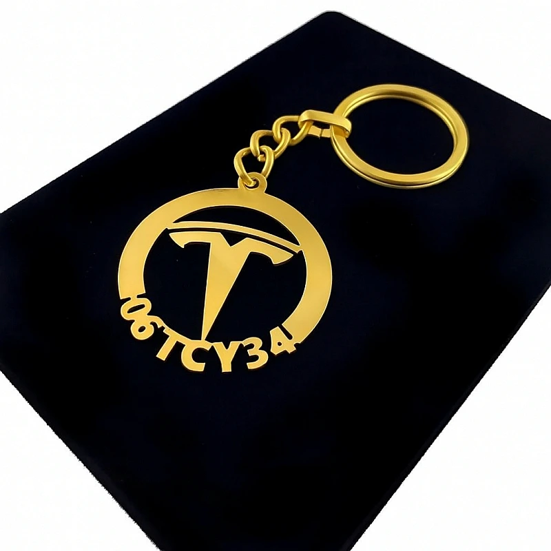 Tesla Anahtarlık - Metal Kişiye Özel Gold 24K Ayar Gerçek Altın Kaplama