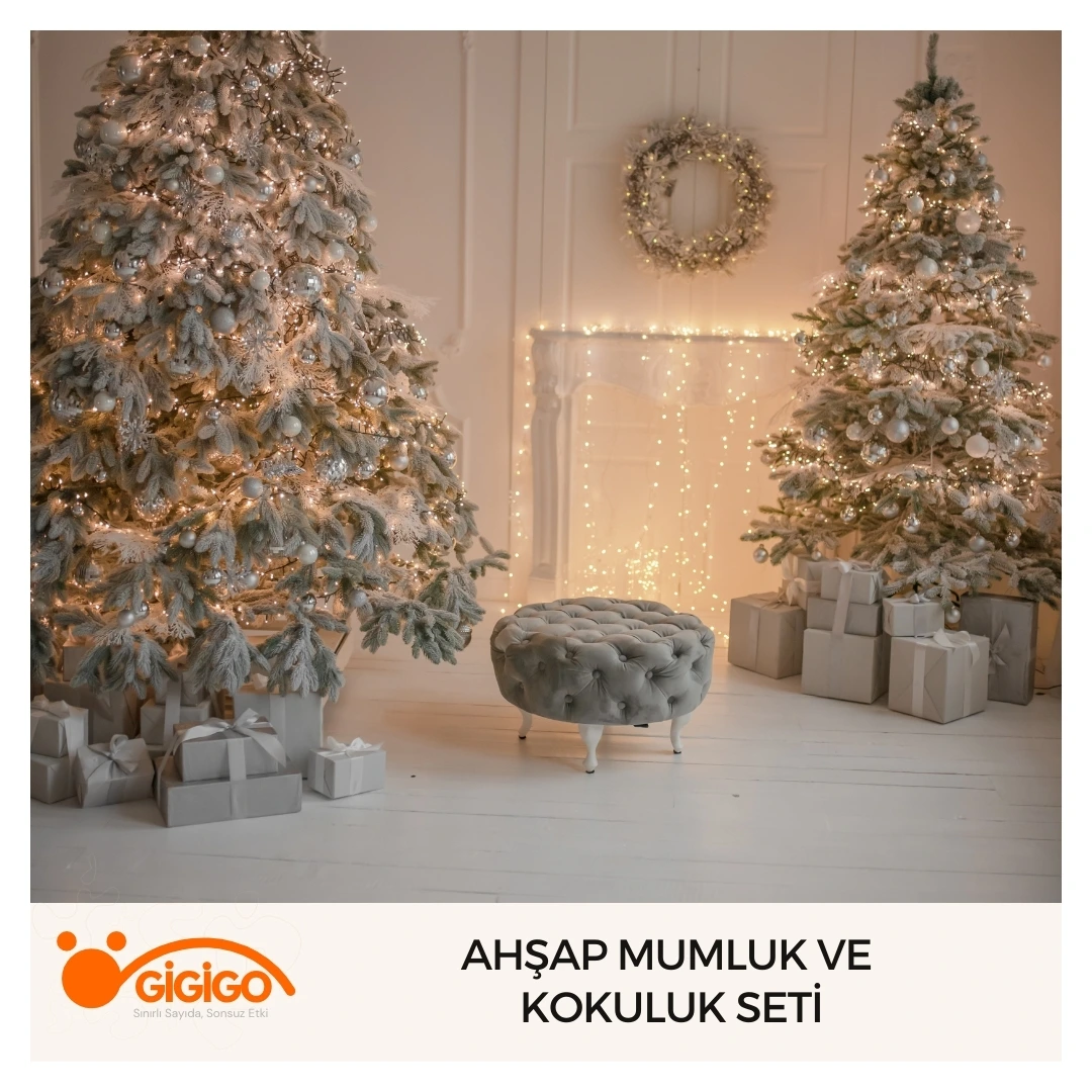 Yeni Yıl Hediyesi Ahşap Mumluk Ve Kokuluk Seti