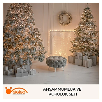 Yeni Yıl Hediyesi Ahşap Mumluk Ve Kokuluk Seti