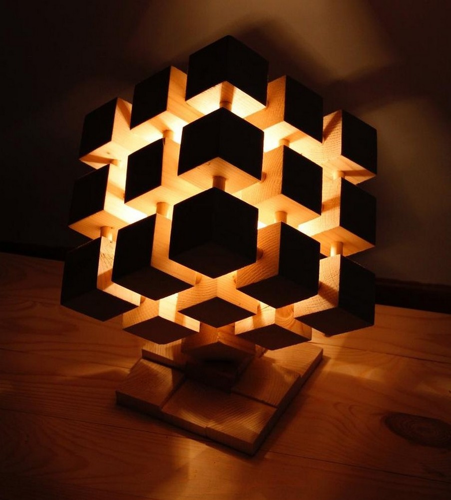 Kişiye Özel - Ahşap Tasarım Cubic Masaüstü Lamba