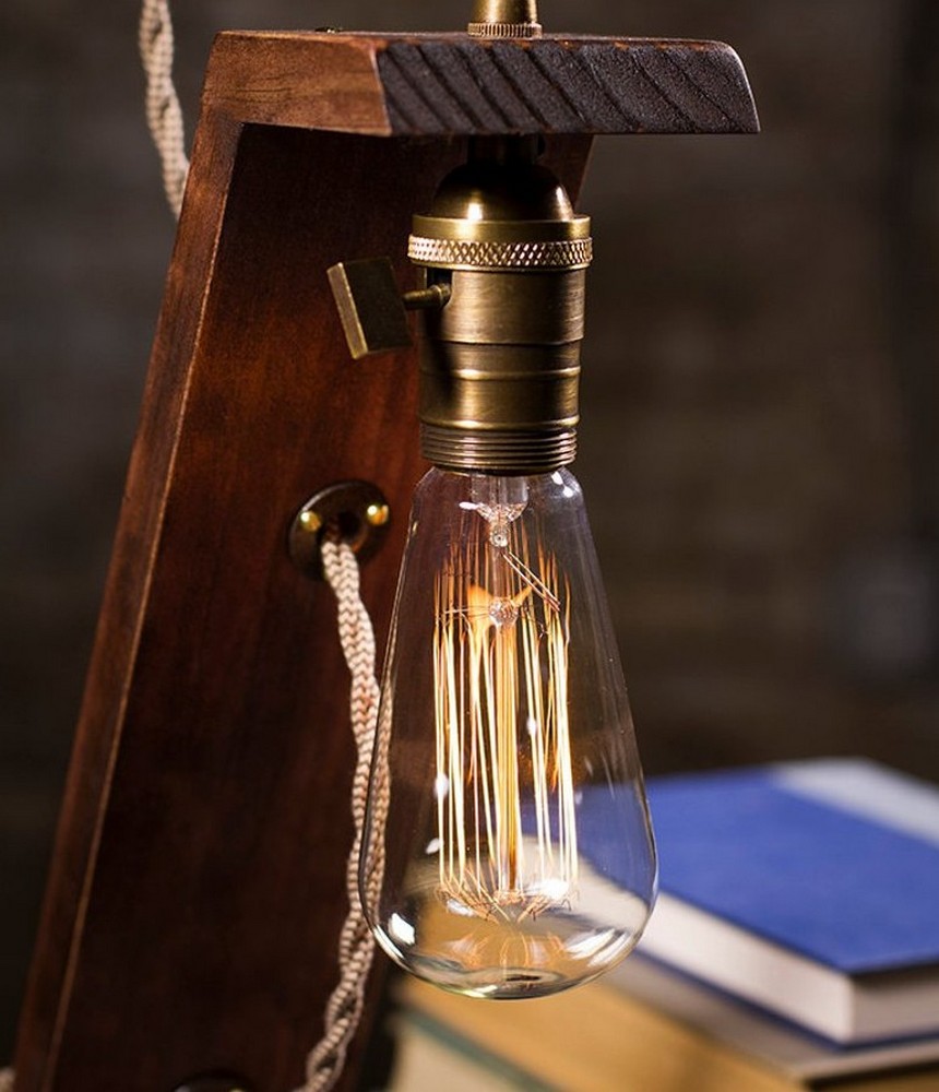 Kişiye Özel - Ahşap Edison Tasarım Masaüstü Lamba