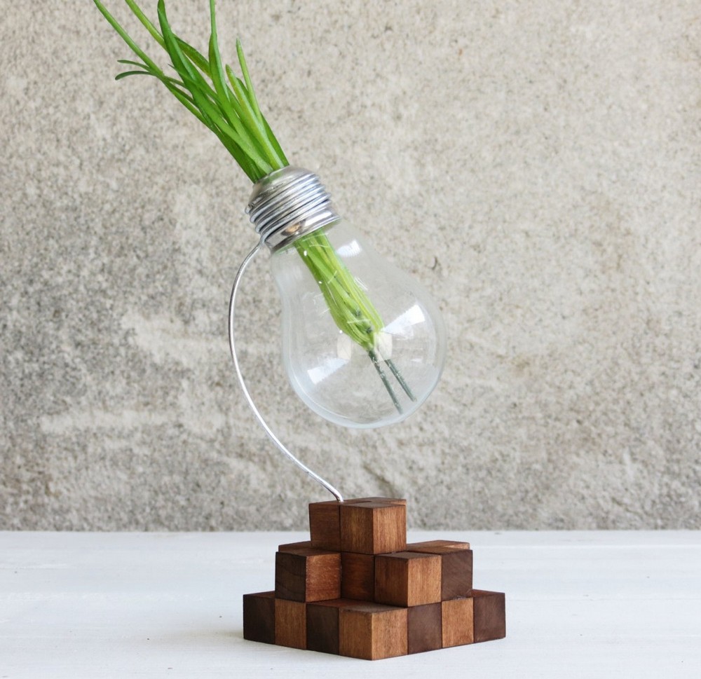 Kişiye Özel - Ahşap Square Tasarım Bulb Lamba Saksısı