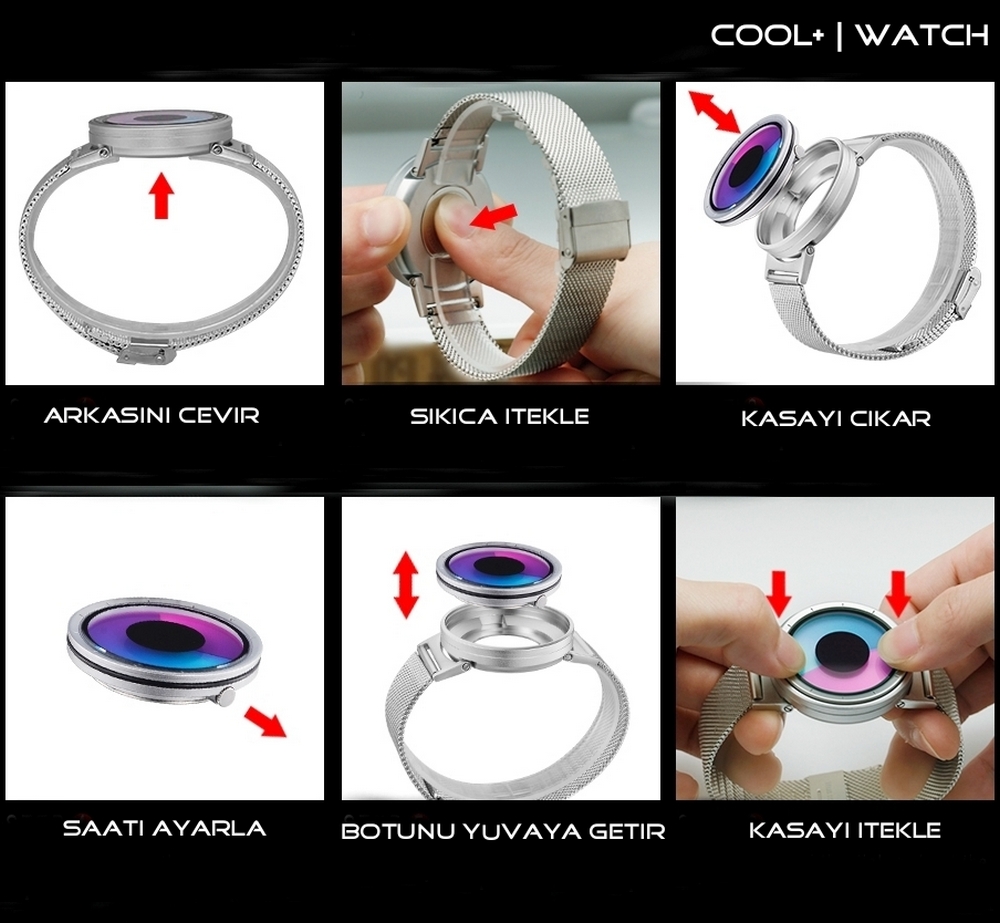 Cool Watch Saat - Siyah Kasa - Siyah Kordon CooL Galaxy Mix Sarı Yeşil Ekran Unisex