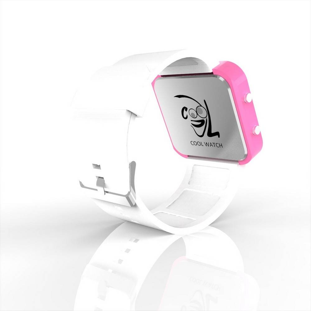 Cool Watch Saat - Pembe Led Kasa - Beyaz Kayış Unisex