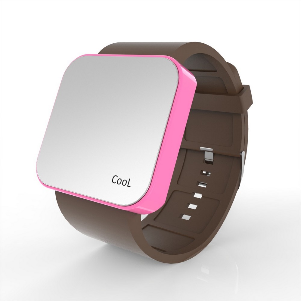 Cool Watch Saat - Pembe Led Kasa - Kahverengi Kayış Unisex