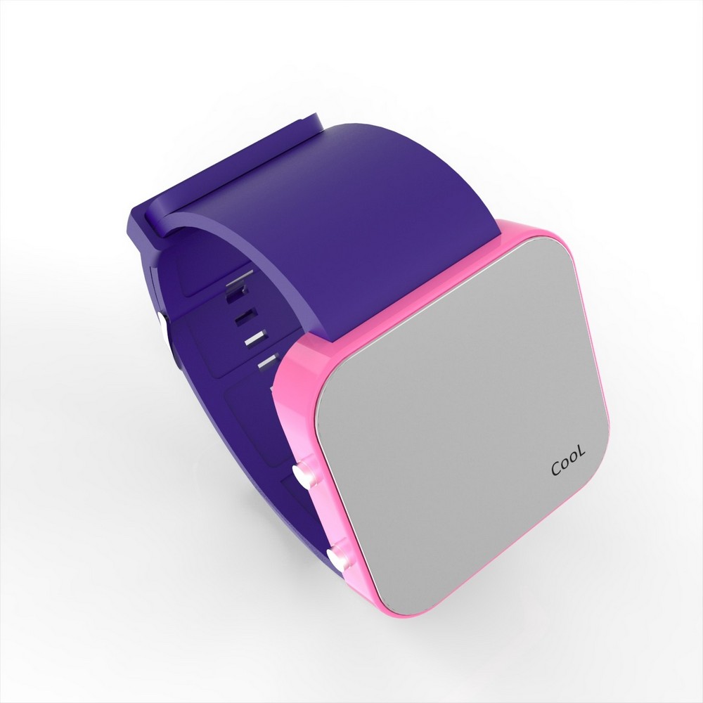 Cool Watch Saat - Pembe Led Kasa - Mor Kayış Unisex