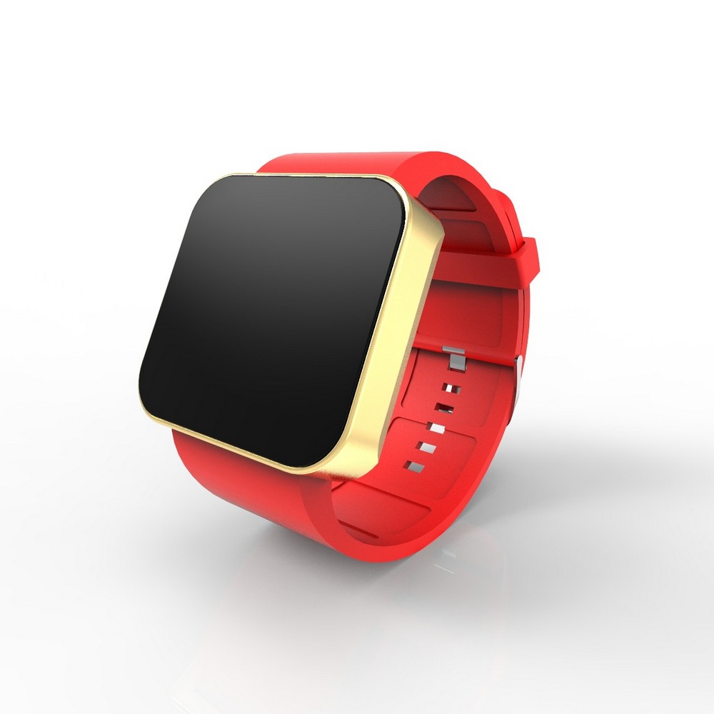 Cool Watch Saat - Gold Mat Dokunmatik Kasa - Kırmızı Kayış Unisex