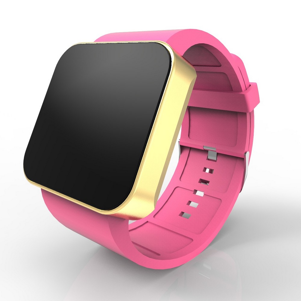 Cool Watch Saat - Gold Mat Dokunmatik Kasa - Pembe Kayış Unisex