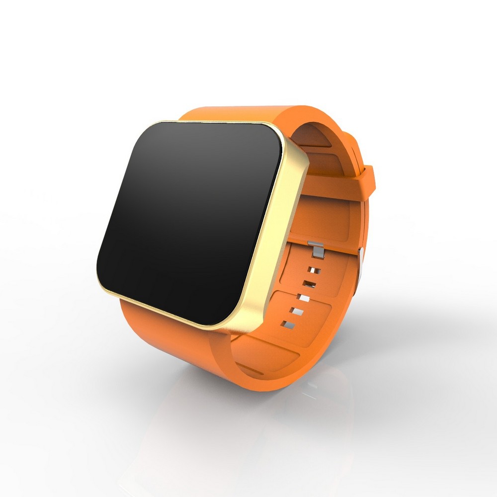 Cool Watch Saat - Gold Mat Dokunmatik Kasa - Turuncu Kayış Unisex